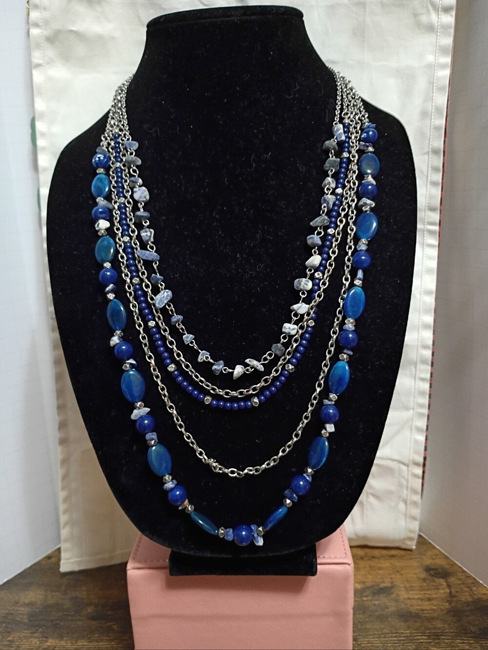 Blue and silver multi-layered necklace
